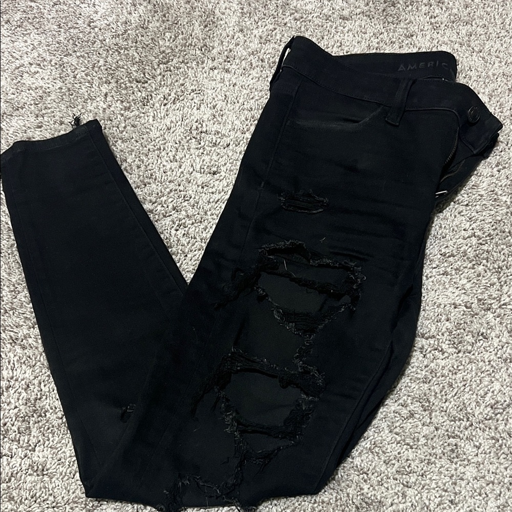 American Eagle Outfitters Black Ripped Skinny Jeans
